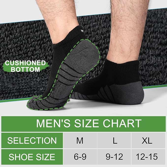 Ankle Socks for Men, Bamboo Rayon Socks with Arch Support for Running Athletic Cushioned Moisture Wicking Hiking Gym