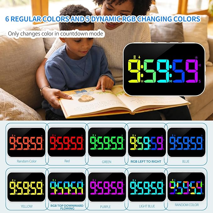TXL Digital Timer for Classroom, Pomodoro & Kitchen, Rechargeable Magnetic Countdown Timer with Large LED Display, Loud Alarm, 3 Volume Levels, Vibration Mode & 3 Brightness Settings