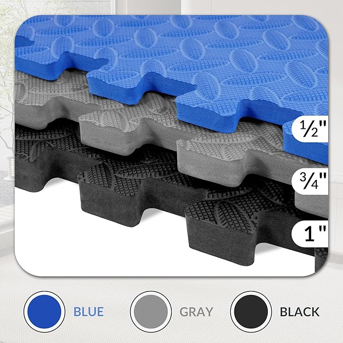Fitvids Puzzle Exercise Gym Flooring Mat, 1/2" Thick High-Density EVA Interlocking Tiles Workout Mat for Home Gym, Fitness Equipment, MMA, Gymnastics, 36-Piece Shock-Absorbing Exercise Mat (144 Sq Ft)