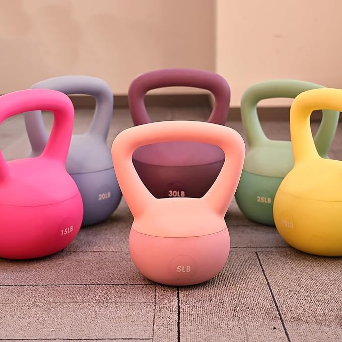 Fitvids Soft Kettlebells - Sea and Iron Sand Filled Weights for Women and Men - Color Coded Soft Vinyl Kettlebells, Multiple Sizes