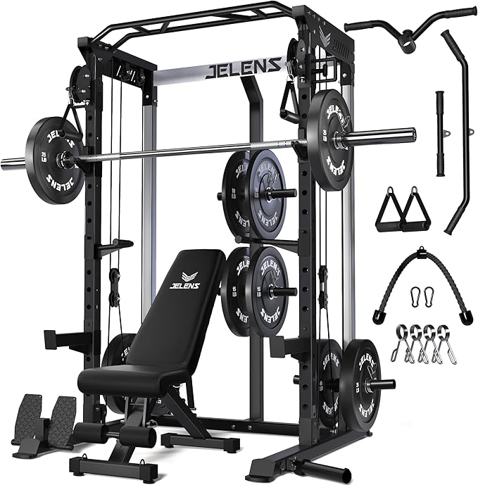 JELENS C21 Power Cage, 2000LBS Multi-Function Power Rack with Independent Dual Pulley System, All-in-One Squat Rack for Cable Crossover, Home Gym Workout Machine