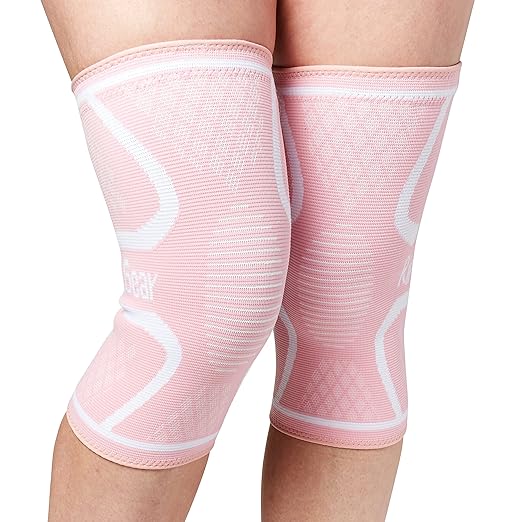 RiptGear Knee Compression Sleeve Women - Knee Support and Compression Knee Brace for Women Working Out For Pain, Running (Large, Pink (2 Pack))
