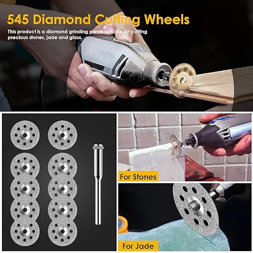44pcs Gold Cutting Wheel Set Compatible with Plastic for Rotary Tool, HSS Circular Saw Blades 6pcs, Resin Cutting Discs 20pcs, 545 Diamond Cutting Wheels 10pcs