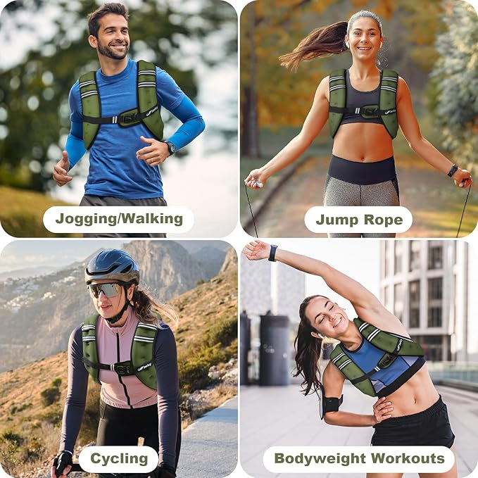 Weighted Vest Woman 5lb/8lb/10lb/12lb/15lb/20lb/25lb/30lb Weight Vest for Women Men, Rucking Vests with Reflective Stripe for Running Workout Walking Strength Training Weight Loss Fitness Weightlifting