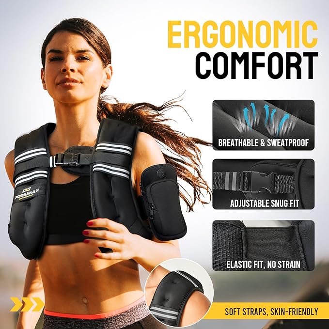 PodiuMax Weighted Vest for Women, 6lb/8lb/12lb/16lb/20lb/25lb/30lb with Adjustable Straps&Phone Bag, Snug Fit, Womens Weighted Vest for Walking, Strength Training, Running, Muscle Building,Weight Loss