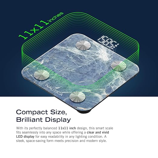Nautica Body Tracker Digital Bathroom Scale, Bluetooth-Enabled Smart Scale with BMI, Body Fat, Muscle Mass Tracking & More, Syncs with Smartphone App for Body Composition Tracking, 396 Lbs.