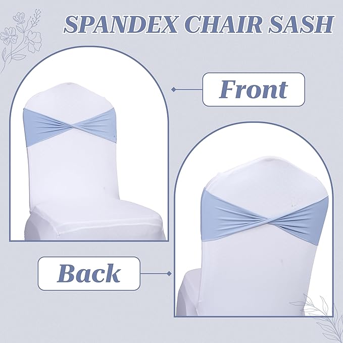 MDS Pack of 50 Spandex Chair Sashes Bows Elastic Stretch Dining Chair Bands Ties Without Slider Buckle Universal fits for Wedding Baby Shower Birthday Party Banquet Event Decoration - Baby Blue