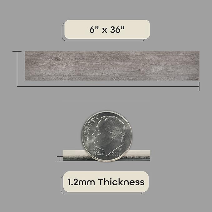 Vinyl Peel and Stick Floor Tile, Self-Adhesive Wood Plank, 10-Pack (15 Square Feet) - 6 Inch Width, 36 Inch Length, 1.2mm - Light Grey Oak - Easy DIY Nexus Planks for Any Room by Achim Home Decor