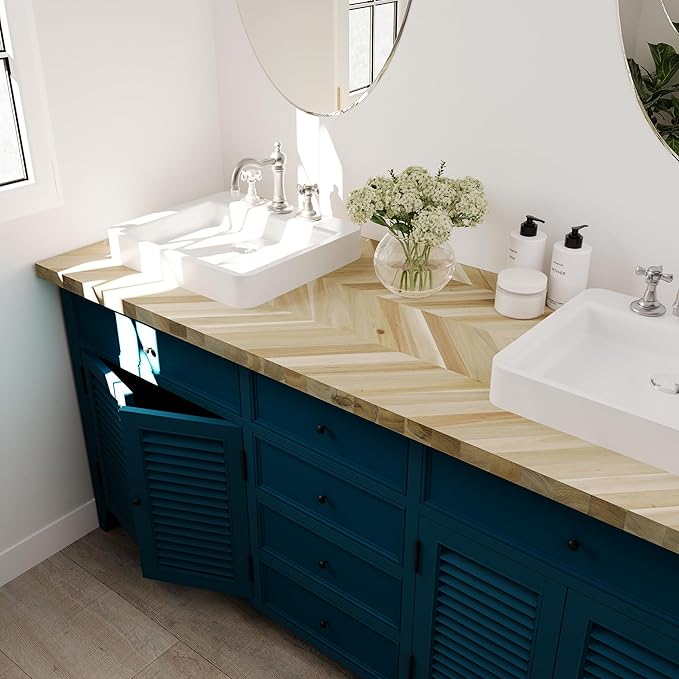 Howizz Chevron Butcher Block Countertop 48 x 30 x 1.5 Inches, Unfinished Acacia Solid Wood Table Top for Desk Top, Workbench Top