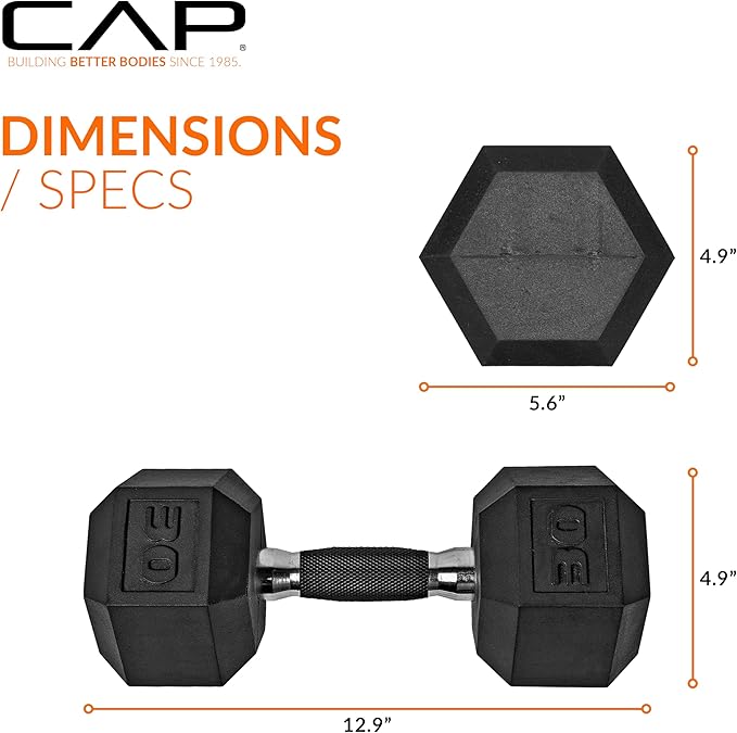 CAP Barbell Coated Hex Dumbbell Weight - Single | 10-120 lbs | Multiple Options