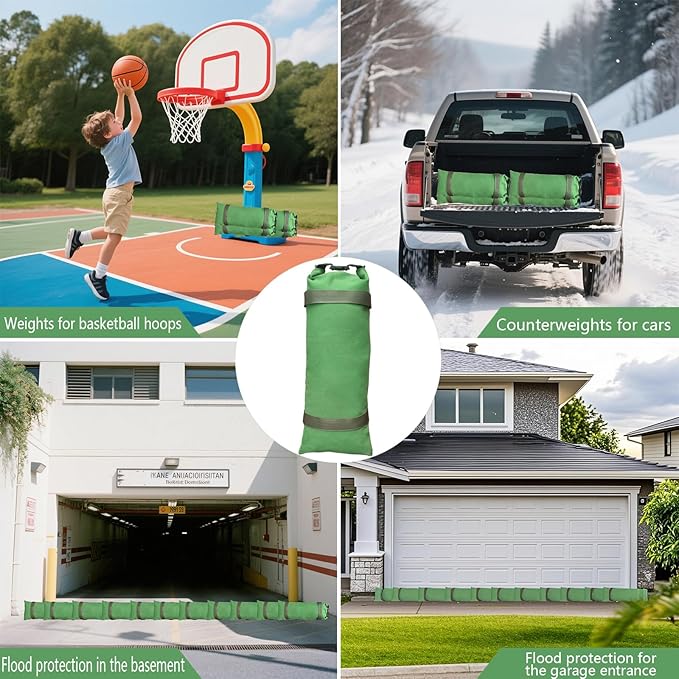 Flood Barrier Sand Bags 6Pcs Thickened Long Canvas Flood Protection Sandbags & Reusable With Insert Buckle Handle Sandbags for Emergency Flood Protection Fits Doors Garages Basement Counterweights (6)