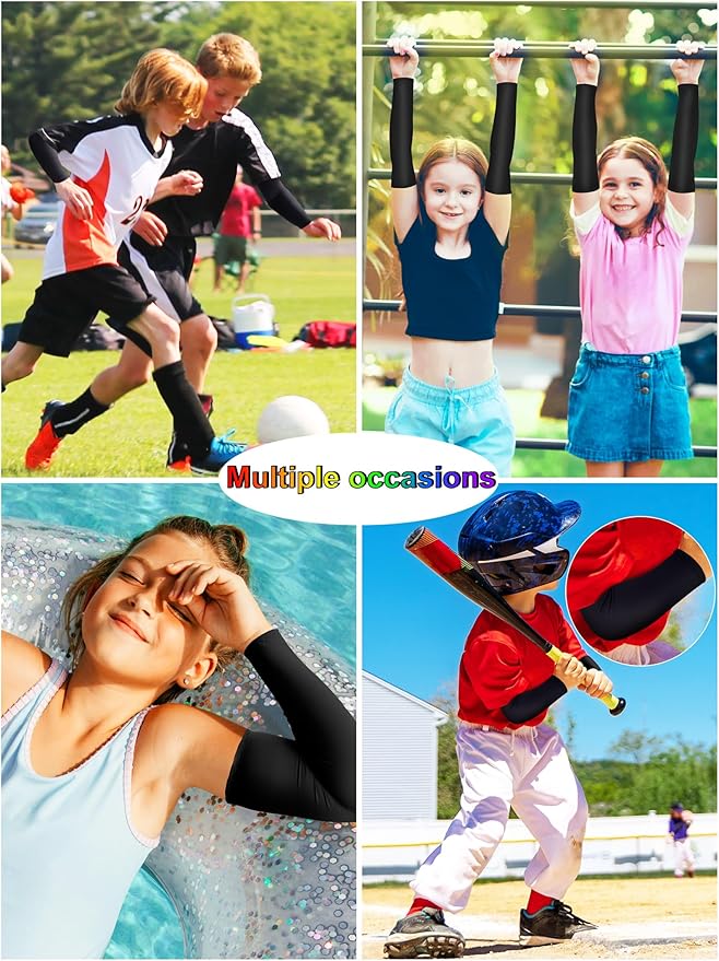 12 Pairs Sports Arm Sleeves for Kids Basketball Baseball Arm Sleeves UV Sun Protection Cooling Arm Cover Sleeve