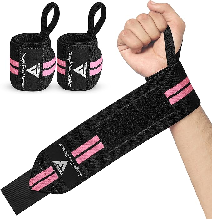 Weight Lifting Wrist Wraps – 18” Cotton Wrist Support with Thumb Loop – Gym Straps for Workout Powerlifting Weightlifting Fitness Strength Training, Stiff Wrist Straps