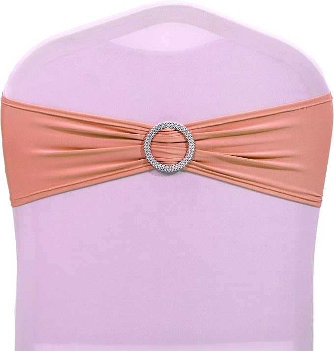 MDS Pack of 125 Spandex Chair Sashes Bows Universal fits Elastic Stretch Chair Bands Ties with Buckle Slider Bow for Wedding Decoration Spandex Slider Sashes Bow - Coral Peach