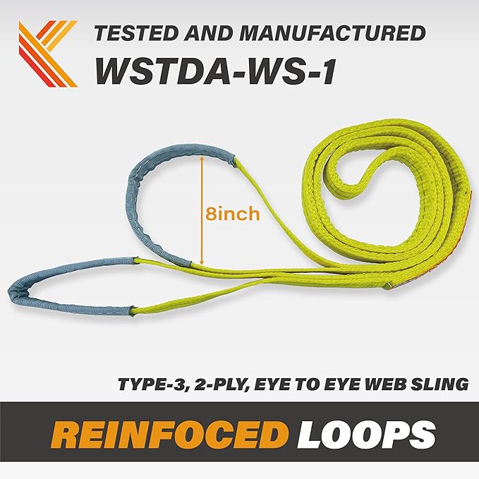 2-Ply Lifting Straps 1”x 6ft Webbing Sling Tree Saver 1Pack Heavy Duty Web Strap Rigging Moving Towing Hoisting Gear KODIAK STRAPS