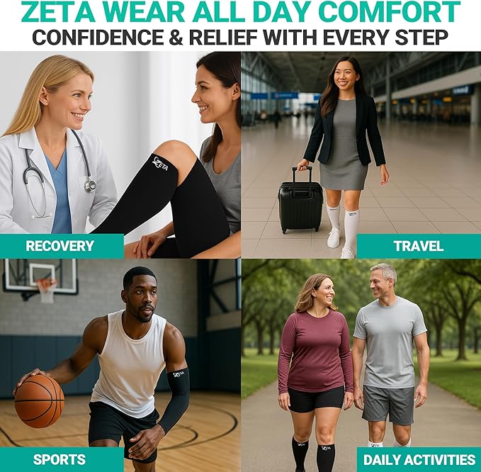 Zeta Wear Plus Size Compression Sleeves 15-19mmHg Medical Grade Wide Calf