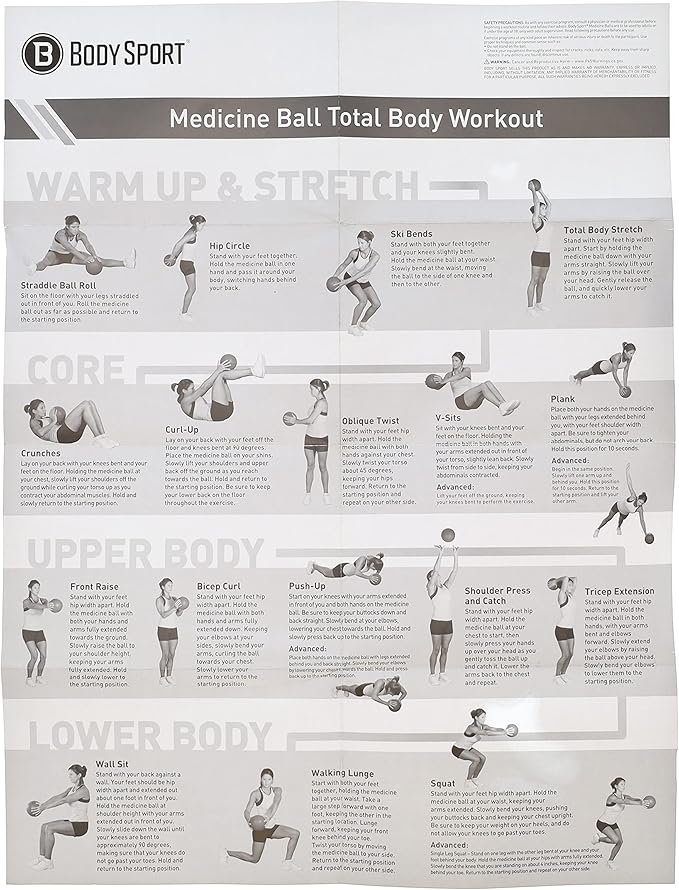 Body Sport Medicine Ball – Weighted Exercise Ball – at-Home Gym Equipment – Fitness Workout Ball – Cardio & Torso Strength Training