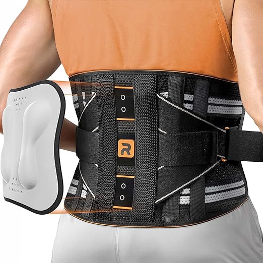 Rakiie Lower Back Brace for Women, Back Belt Support for Men with 8 Stays, Soft Lumbar Support with Full Protection, Orange Size M