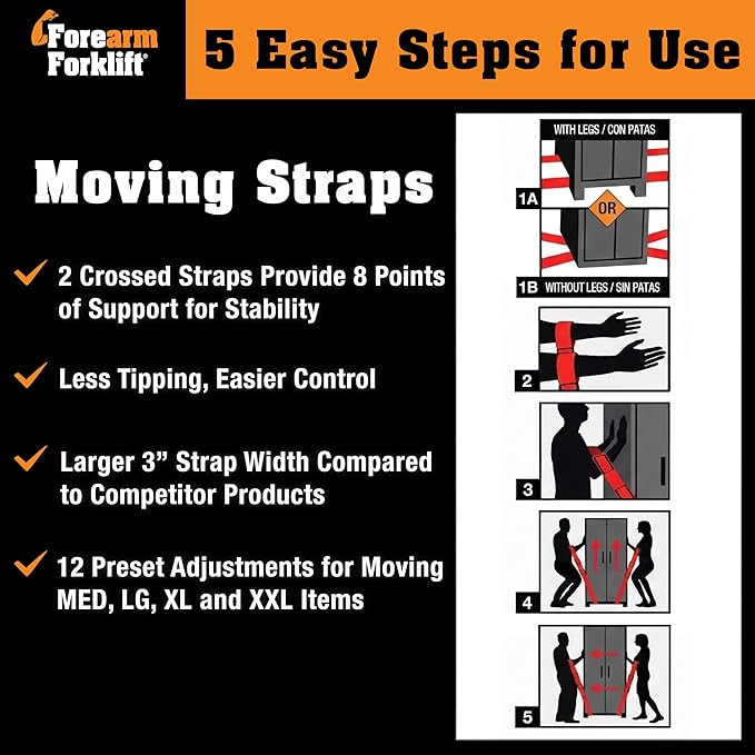 Furniture Moving Straps, 2-Person Lifting Strap for Furniture & Appliances, Furniture Lifting Tool Set with Moving Straps for Lifting, 800 lb Capacity, Forearm Forklift Firehouse Red