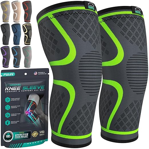 Modvel Compression Knee Brace for Women & Men - 2 Pack Knee Brace for Women Running Knee Pain, Knee Support Compression Sleeve, Workout Sports Knee Braces for Meniscus Tear ACL & Arthritis Pain Relief