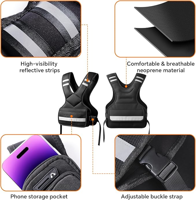 Adjustable Weighted Vest for Men and Women,4-10lb Variable Body Weight Vest for Home Workouts, Running, Rucking, HIIT & Strength Training, Removable Ironsand Weights, Reflective & Pockets