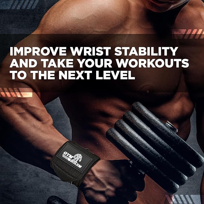 Wrist Wraps - 18-Inch Premium Support Wraps with Thumb Loop for Powerlifting, Bodybuilding, CrossFit & Shot Put (1 Pair)