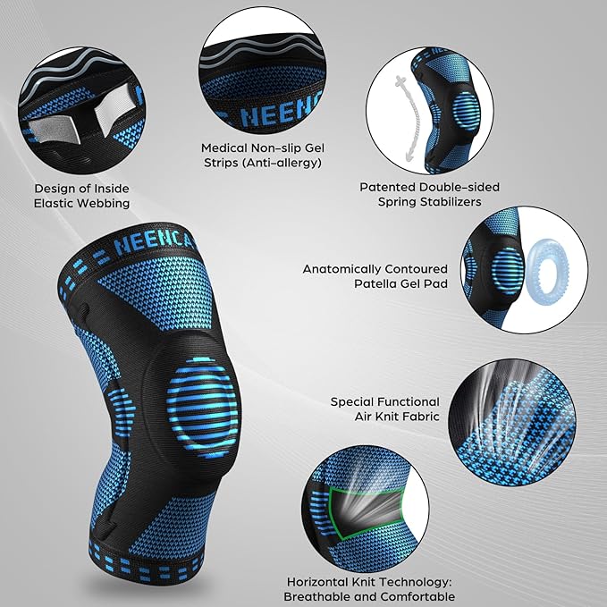 NEENCA Professional Knee Brace for Pain Relief, Medical Knee Support with Patella Pad & Side Stabilizers, Compression Knee Sleeve for Meniscus Tear, ACL, Joint Pain, Runner, Workout (Blue, XXX-Large)