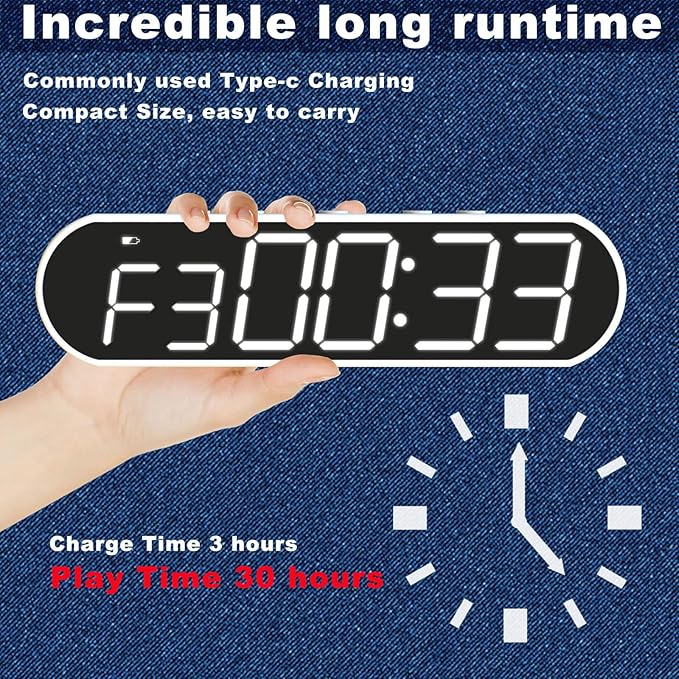 Portable LED Gym Timer, Workout Clock for HIIT Tabata Fitness at Home,Garage,Outdoors. Multiple functionality with Customizable Interval Setting, Easy to Read Display.