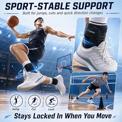 Ankle Brace for Sprain & Sports – 3-Point Support System, No Pressure Comfort Even After Hours, Figure-8 Stability, Easy Hook & Loop Fit for Running, Basketball & Work, XL
