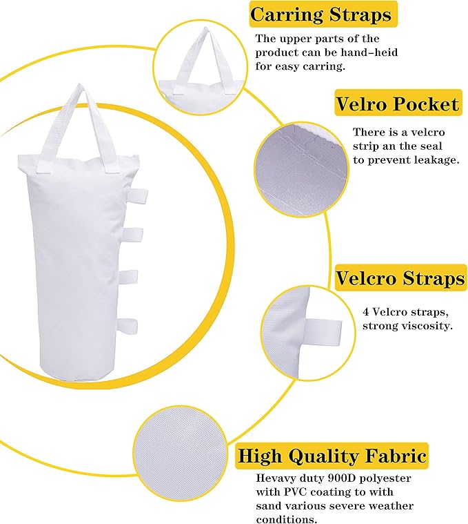 Canopy Weights Bag Leg Weight for Pop up Canopy Tent, Sand Bags for Patio Umbrella Instant Outdoor Sun Shelter,4 Pack-White