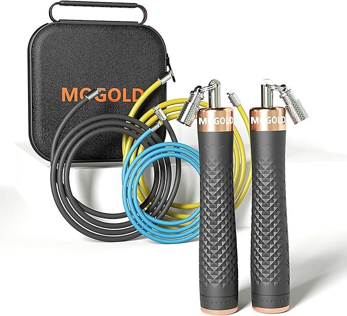 1/4 lb 1/2lb Weighted Jump Rope Set, 3 PVC Rope Cords 118in, Anti-Slip Handles with Quick Release, Carrying Case, Black