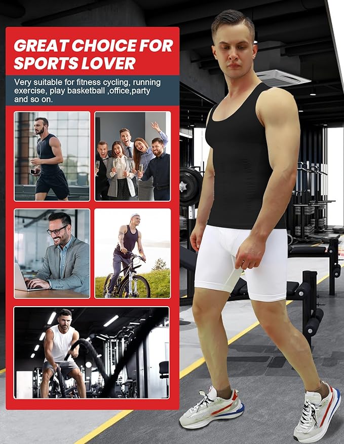 MEETYOO 1/2/3 Pack Men's Shaper Slimming Tank Top Athletic Compression Shirt with Sleeveless Undershirts for Men