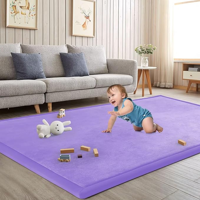 Baby Play Mat for Floor Nursery Muscle Mat Area Rug Playroom Rug 50"x50" Memory Foam 1.3" Thick Crawling Mat for Babies,Toddlers, Infants,Kids (Lavender)