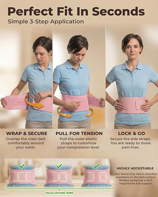 Sparthos Back Support Belt - Immediate Relief from Back Pain - Breathable With Lumbar Pad - Lower Backbrace For Home & Lifting At Work - For Men & Women - Fits 31–38″ Waist (Pink-S, Check Sizing)