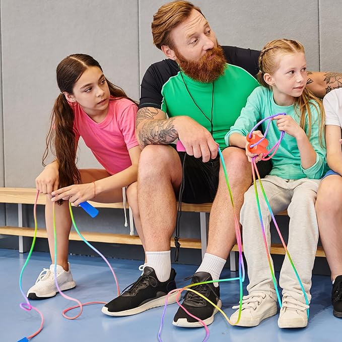 6 Pack Kids Jump Rope, Colorful Gradient Nylon Skipping Ropes for Children, 7.55FT Adjustable Length, Plastic Handles, Lightweight Jumping Ropes for Schools, Events, and Family Fun