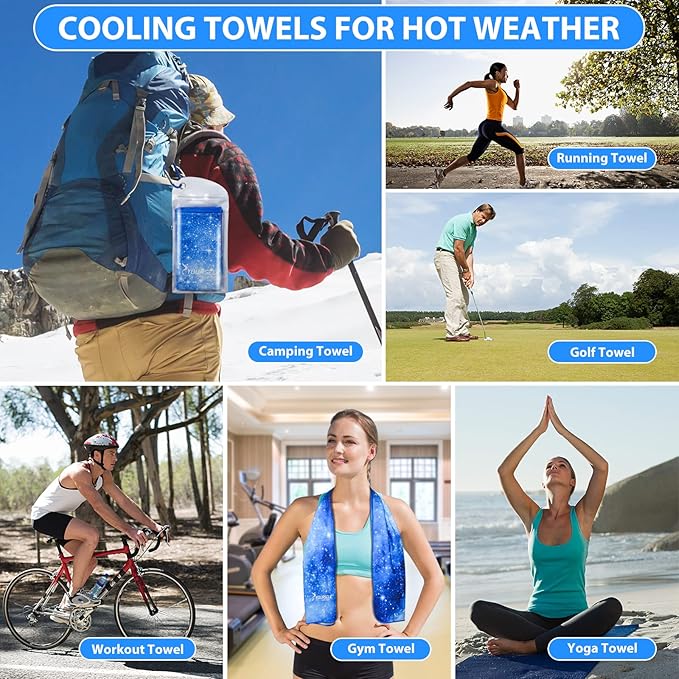 SYOURSELF Cooling Towels for Neck and Face, 4 Pack 40" x 12" Cooling Towel for Hot Weather, Soft Breathable Instant Cool Chilly Pad for Sports Golf Yoga Gym Athletes Camping Ice Towels(Bstarry)