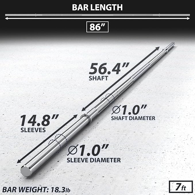Synergee 1" Olympic Barbell Standard Weightlifting Barbell. Available in 4.7-foot, 6-foot, or 7-foot Bar. Standard Barbell Ranging from 6.5 KG to 8.5 KG. Compatible with 1”-Opening Plates.