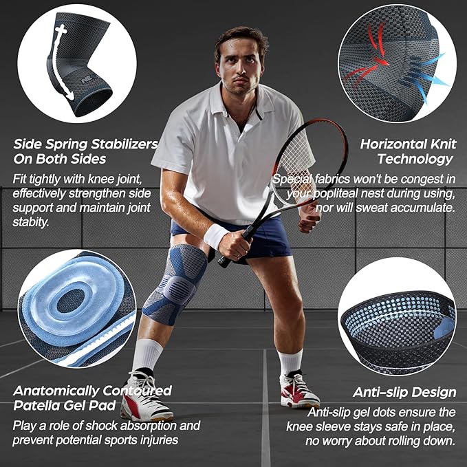 NEENCA Professional Knee Brace for Pain Relief, Medical Knee Compression Sleeve, Knee Support with Horizontal Knit Tech for Meniscus Tear, ACL, Arthritis, Joint Pain, Runner, Workout