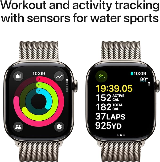 Apple Watch Series 10 [GPS + Cellular 46mm] with Natural Titanium Case with Natural Milanese Loop - M/L. Fitness Tracker, ECG App, Always-On Retina Display, Carbon Neutral with AppleCare+ (2 Years)