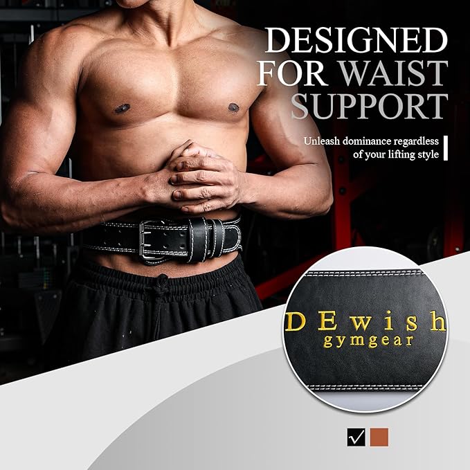 7mm Genuine Leather Weightlifting Belt, 4”& 6”Width, Double Prong Power Belt for Gym Bodybuilding, weightlifting, powerlifting, squats and deadlifts