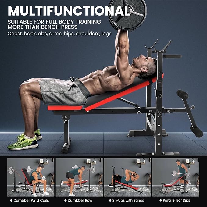 OPPSDECOR 900 LBS Weight Bench Set with Squat Rack, Adjustable Bench Press Set with Leg Extension and Leg Curl, Foldable Flat/Incline/Decline Workout Bench for Home Gym