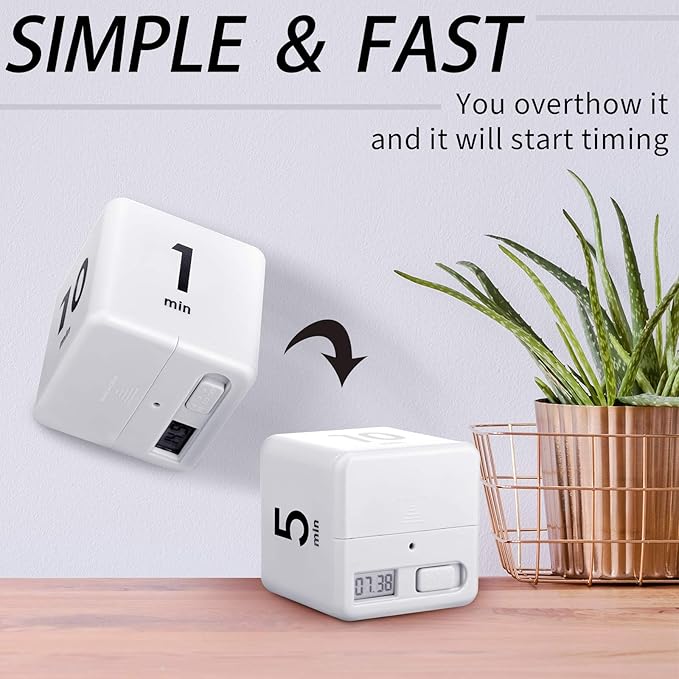 Weewooday 2 Pieces Cube Productivity Timer Flip Gravity Sensor Flip Countdown Countup Workout Timer Management 1 3 5 10 Minutes and 15 20 30 60 Minutes for Work Learning Kitchen Cooking(White, Red)