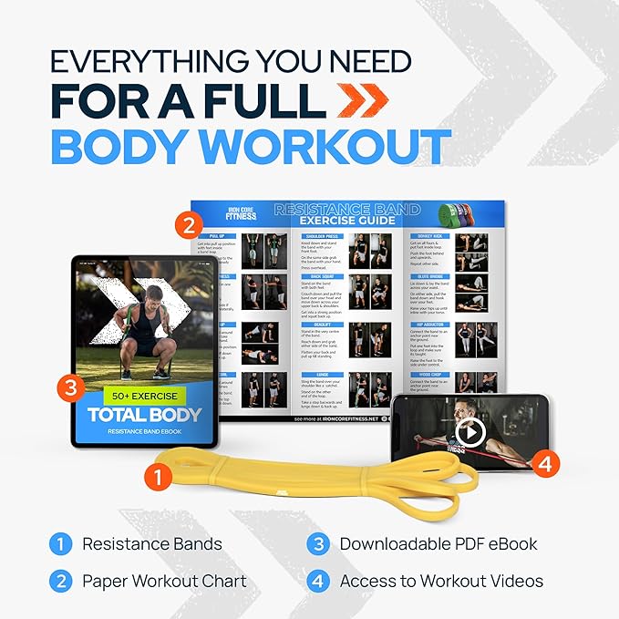 Iron Core Fitness Gym Quality Long Resistance Bands Multi Pack of 5- Loved by Fitness Pros for Group Workouts in Gyms, Boxes, Studios and Bootcamps. Perfect for Pull Ups, Strength Training, Mobility