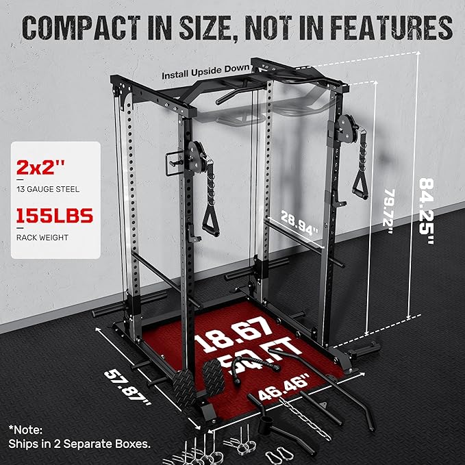 DP01 Power Cage, 2000LBS Squat Rack with with Cable Crossover and Dual Independent Pulley System, Full Cage for Full Body Training, Power Rack with More Training Attachments for Home Gym
