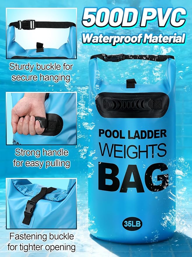 Pool Ladder Weights for Above Ground Pool - 2 Pack 35lb Fillable Sand Bags for Pool Steps, Heavy Duty Waterproof Pools Ladder Stabilizer Anchor Bags