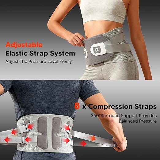 arboleaf Heated Lumbar Brace Back Support Belt with Heat Pad & Dual Support for Lower Back Pain - Adjustable for Men, Women, Work & Home Use Size L (Waist 32"-36")