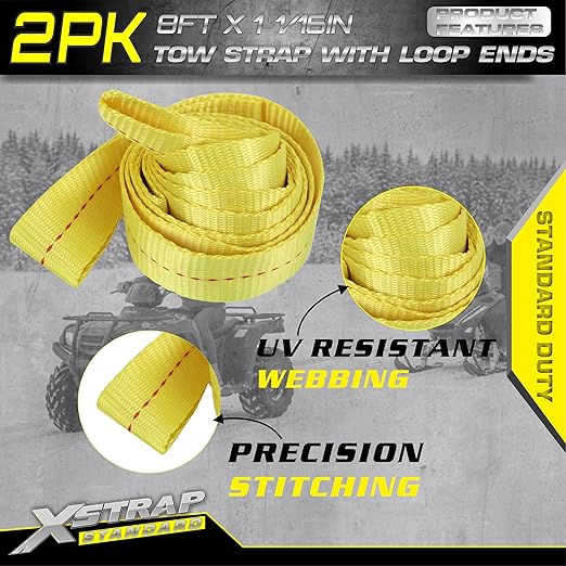 XSTRAP STANDARD 2PK 1-3/4''x 8FT Tow Straps with Loop Ends, Lifting Sling Web Strap