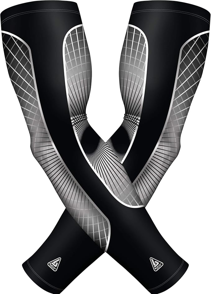 B-Driven Sports Pro Fit Compression Arm Sleeves for Men Women & Youth - Volleyball Golf Running Baseball Basketball - Pair