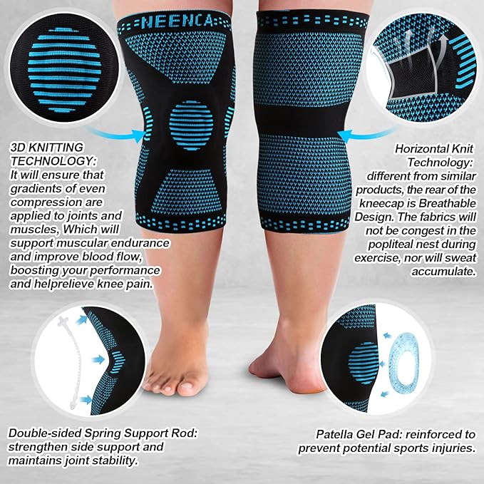 NEENCA Plus Size Knee Brace for Knee Pain, Knee Support with Side Stabilizers & Patella Gel Pad, Knee Compression Sleeve for Meniscus Tear, Arthritis Joint Pain Relief, ACL, PCL, All Sports. Plus Size
