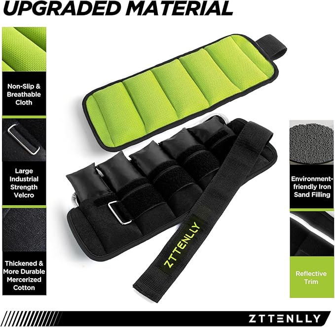 Adjustable Ankle Weights 1-5/10/15/20LBS Pair with Carry Bag - Breathable Fabrics, Reflective Trim - Strength Training Leg Wrist Arm Ankle Walking Weights Sets for Women Men Kids
